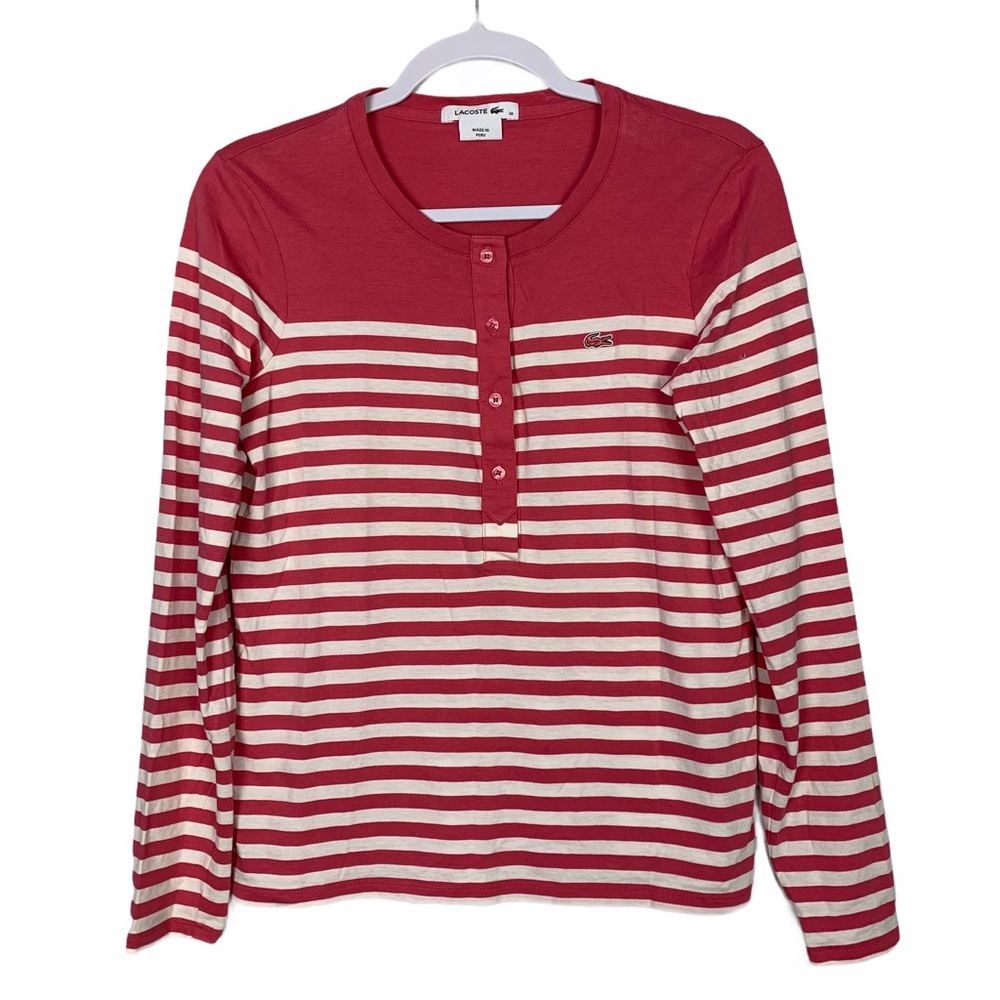 Lacoste Striped Long Sleeve Cotton Pop Over Top S